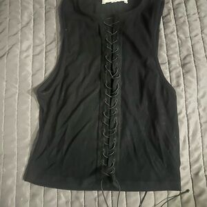 Joah Brown Black Lace-Up Tank Top